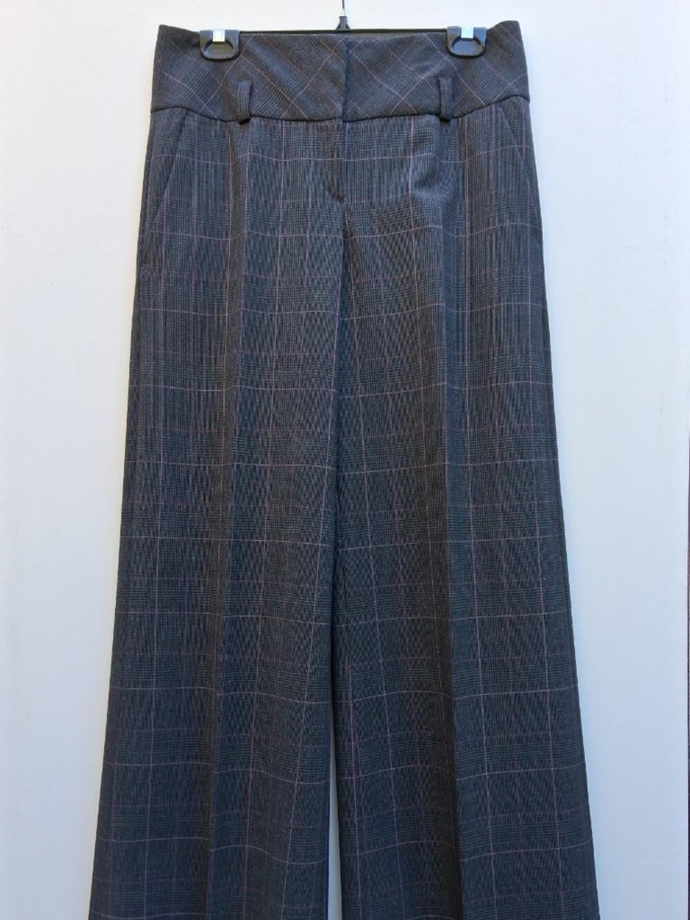 ArtToBe Germany wool high-waist wide-leg pants, gray plaid (size 8)